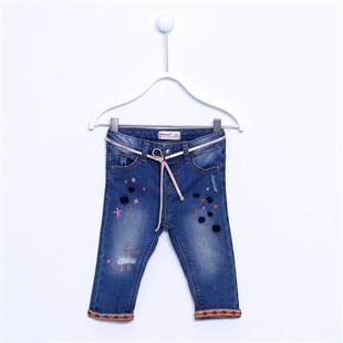Light Denim Color Printed Belted طفل-بناتي Jeans |PC 110434