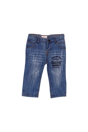 Light Denim color Trousers Denim Printed 5 Pockets Adjustable Inside Waist Jeans Bطفل-ولادي|PC 110018