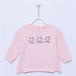 Light Pink Printed Sweatshirt with Elastic Sleeves and Hem |JS-113170