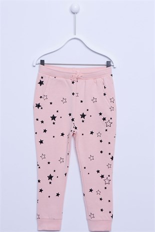 Light Pink color Sweat Pants Knitted Printed Elastic Waist And Elastic Sweatpants Girl Child |JP-212914