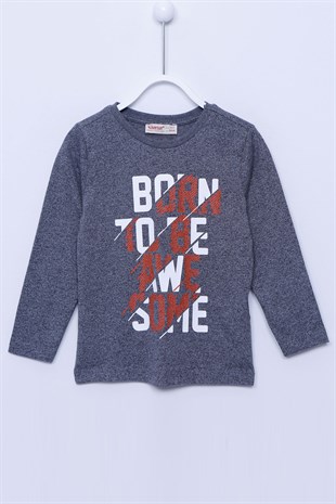 Anthracite color Long Sleeve T-Shirt Knitted Long Sleeve Printed T-Shirt Boys | BK-212581