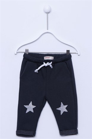 Anthracite Color Star Printed Knitted Sweatpants with Elastic Waist Pocket |JP-112447