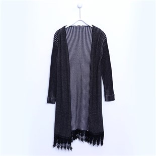 Anthracite Long Sleeve Skirt End Tassel Accessory Cardigan | T 310773