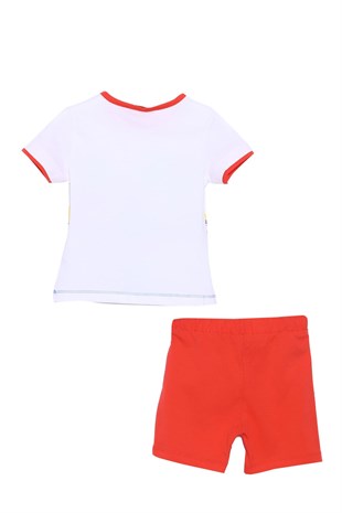 Baby Mens White Color Printed Shoulder Button T-shirts and Shorts Suits | Kt 118044