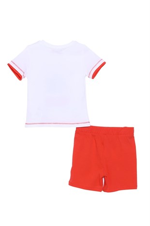 Baby Mens White Color Printed Shoulder Button T-shirts and Shorts Suits | Kt 118039