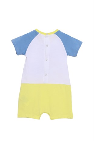 Bطفل-ولاديYellow color Printed Front Pockets From Back Button Short Sleeve Knitted Rompers | Ct 118030
