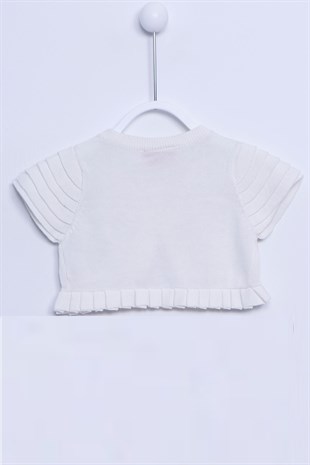 طفل-بناتي Ecru Ruffled Pompom Short SleeveKnitwear Blero|T 21342