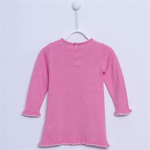 طفل-بناتي Pink Color Front From Detailed Long Sleeve Knitwear Dress | T 31756