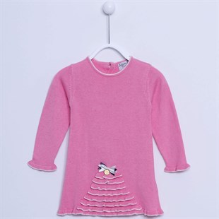 طفل-بناتي Pink Color Front From Detailed Long Sleeve Knitwear Dress | T 31756