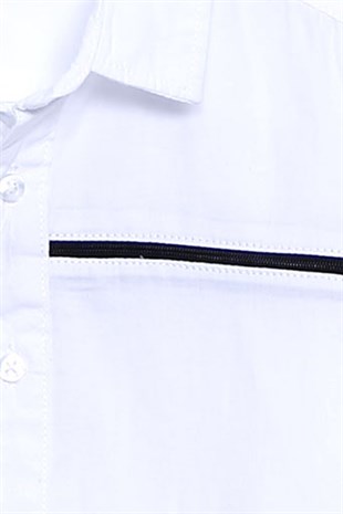 White K Front Button Short Sleeve Woven Shirt|GC 310200