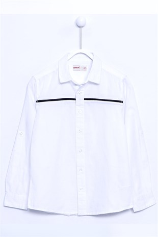 White K Front Button Short Sleeve Woven Shirt|GC 310200