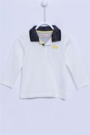 Polo Collar Buttoned Knitted Long Sleeved T-Shirt |BK 110002-White