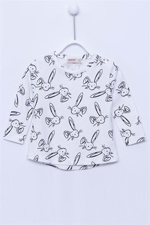 White color rabbit patterned shoulder knitted long sleeve t-shirts | BK-113117
