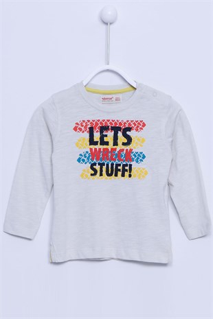 T-Shirt Knitted Long Sleeve Printed Collar Snap Button T-Shirt Baby Boy |BK 110013-White