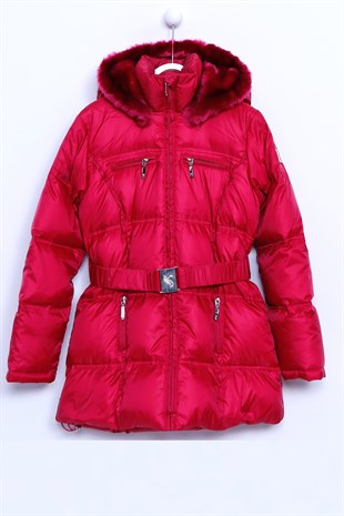 Burgundy color hat arched in-arched cuffs tire inflatable girl child coats | MC 9109