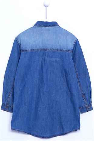 Denim color Denim Shirt Denim Long Sleeve Coated Tunic Shirt for Girls |GC 310309