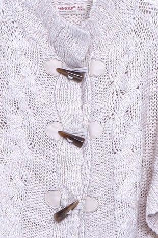 Ecru color Cardigan Front Shepherd Button Closed Long Bat Sleeve Knitwear Cardigan Girl Child |T 210428