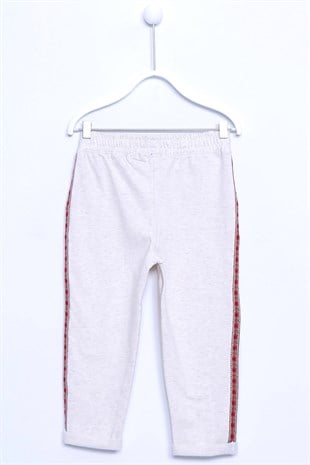 Ecru color Sweat Pants Knitted Elastic Waist Elastic Striped Ethnic Pattern Sweatpants Girls |JP 210471