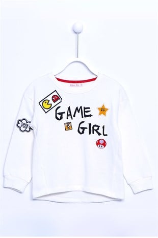 Ecru color Sweat Shirt Knitted Long Sleeve Applique Pattern Sweatshirt Girl Child |JS 210779