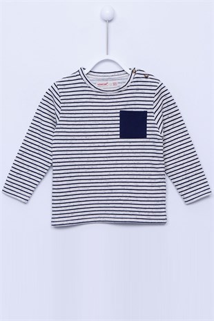 Ecru Color Long Sleeve T-Shirt Knitted Long Sleeve Striped Pocket Sweatshirt Baby Boy |JS-113022