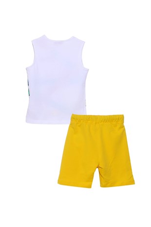 Boys Children White Color Printed Bicycle Collar Sleeveless T-Shirts and Shorts Team | Kt 218028