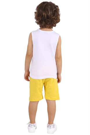 Boys Children White Color Printed Bicycle Collar Sleeveless T-Shirts and Shorts Team | Kt 218028
