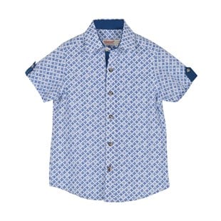 Boys Children White color Patterned Handles Button Detailed Short Sleeve Woven Shirt | GC 216248
