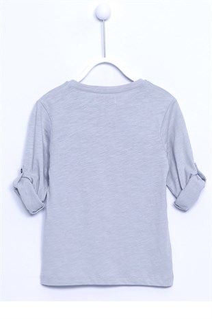 Printed Long Sleeve Knitted T-Shirt|BK 210240-gray