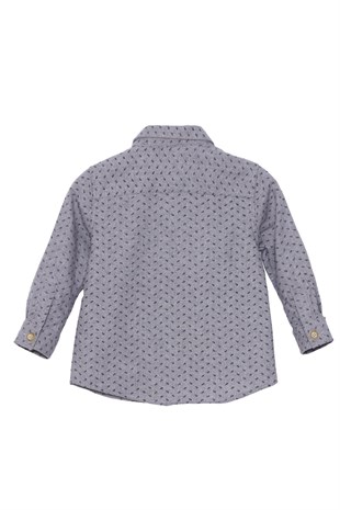 Gray Melange Color Patterned Long Sleeve Front Buttoned Baby Boy Shirt|GC 115233