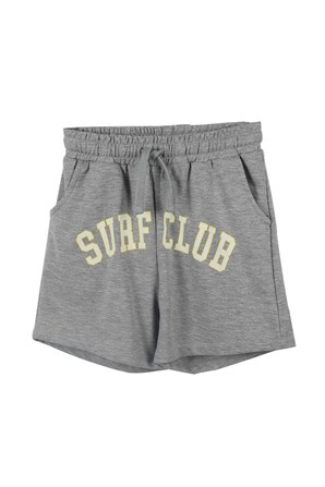 Gray Printed Elastic Waist Young Girl Knitted Shorts |SC 319026