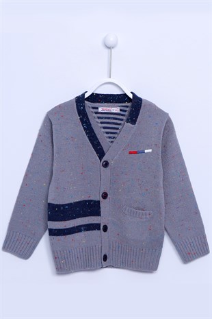 Gray color Cardigan V-Neck Front Button Closure Striped Long Sleeve Knitwear Cardigan Boy |T 210211