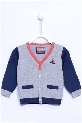 Gray color Cardigan V-Neck color Front Button Closure And Pockets Long Sleeve Cardigan Baby Boy |T 110009