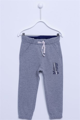 Gray color Sweat Pants Knitted Printed Elastic Waist And Elastic Sweatpants Boy |JP-212584