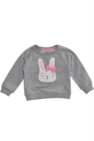 Gray Rabbit Printed Sweatshirt with Elastic Sleeves and Hem |JS 110900