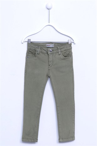 Khaki color Jeans Denim 5 Pockets Pockets Embroidery Detail Jeans Girls Child |PC 210117