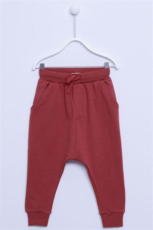 Kiremit Renkli Sweat Pantolon Örme Paçası Ve Beli Lastikli Şalvar Kesim Eşofman Altı Erkek Çocuk |JP-212620