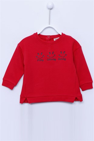 Red Printed Elastic Sleeves and Hem Sweatshirt |JS-113170