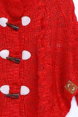 Red color Cardigan Front Shepherd Button Closed Long Bat Sleeve Knitwear Cardigan for Girls |T 210428