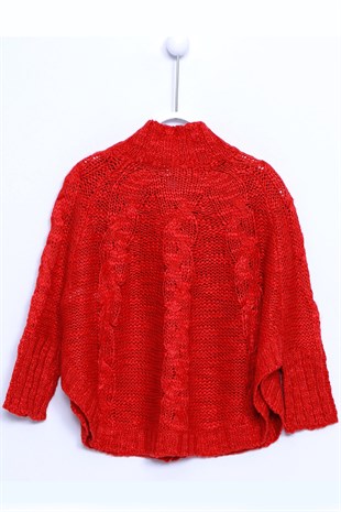 Red color Cardigan Front Shepherd Button Closed Long Bat Sleeve Knitwear Cardigan for Girls |T 210428