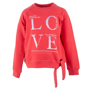 Red color Hooded Printed Long Sleeve Girls T-Shirt with Side Tie|JS 312746