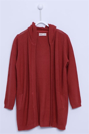 Red color Hooded Cardigan Hooded Loose Cut Long Sleeve Knitwear Cardigan Boy |T-312639