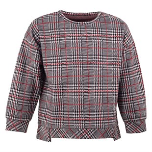 Red Color Checked Crew Neck Long Sleeve Girls T-Shirt|JS 215008