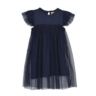 Kız Çocuk Lacivert Renkli Tüllü Örme Elbise | EK 215491