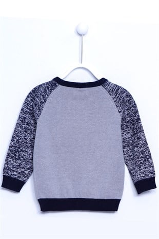 Navy Blue Printed Crew NeckKnitwear Sweater|T 111354