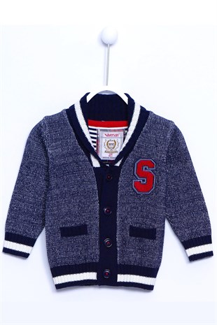 Navy Blue PocketsPrinted Button Front Knitwear Cardigan|T 110219