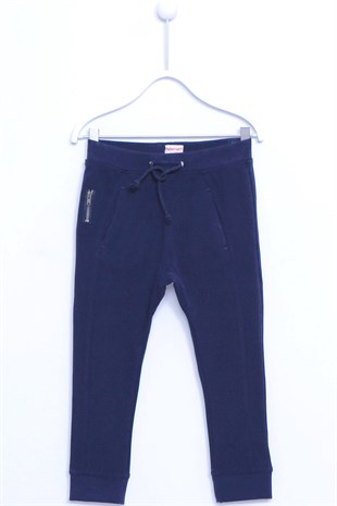 Navy Blue Pocket Waist And Elastic Elastic Sweat Pants|JP 210241