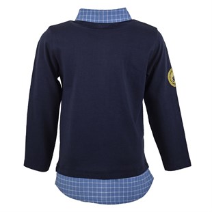 Navy Blue color Printed Pocket Detailed Shirt Look Long Sleeve Boys T-Shirt|BK 214775