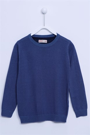 Navy Blue color Sweater Crew Neck Long Sleeve Knitwear Sweater Boy |T-312491