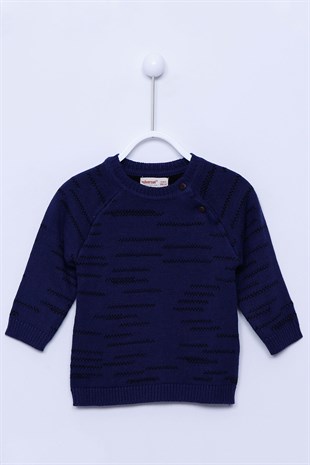 Navy Blue color Sweater Cycling Collar Long Sleeved Knitwear Sweater Baby Boy |T-112392