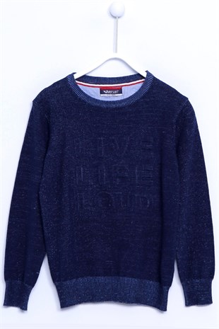 Navy Blue Cupsuit Bike Collar Long Sleeve Knitwear Sweater Boys Kids | T 310457